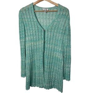 St. John Sport Aqua Blue Sweater Cardigan Jewel Closures Soft Feminine Small